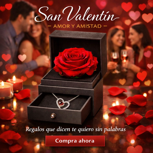 Rosa Eterna En Joyero y Collar TE AMO
